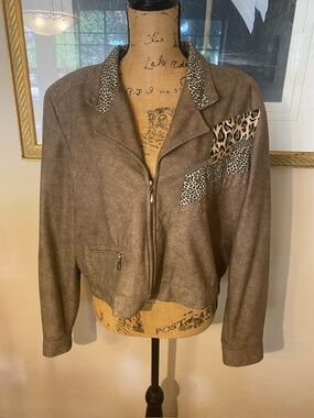 VTG City Girl Sport Leopard Animal Print Mixed Media Western Jacket Sz 14 USA